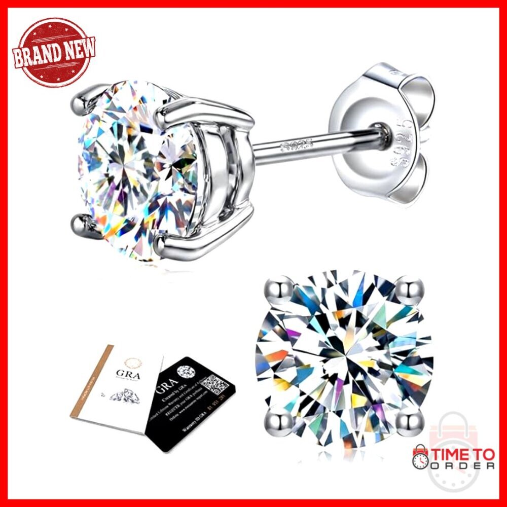 Moissanite Stud Earrings 4CT S925 Sterling Silver 18K Gold Plated